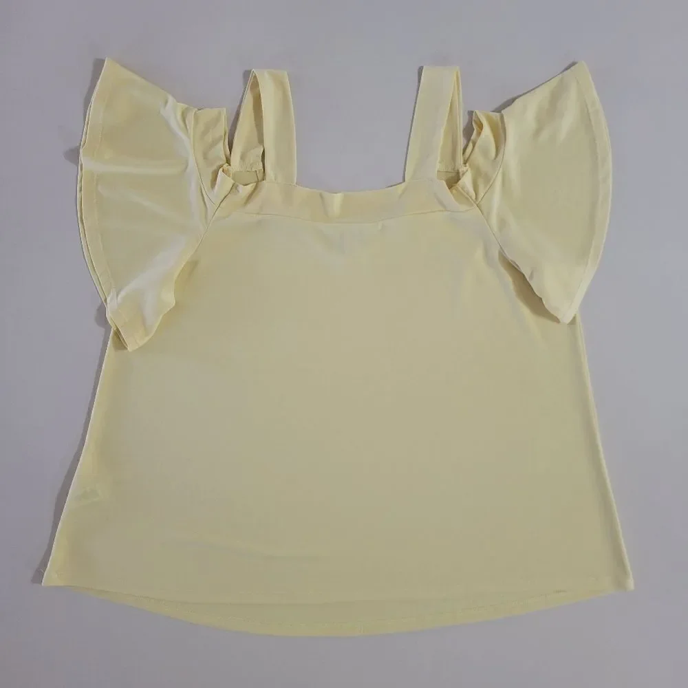 Cato Women's Yellow Cold Shoulder Short Sleeve Jersey Knit Pullover Top